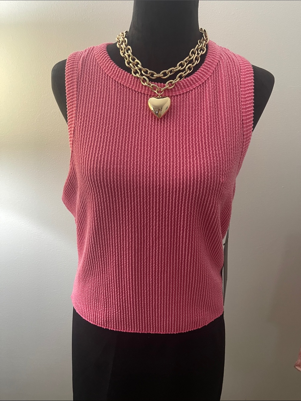 Lulu's Bright Pink Ribbed Sleeveless Tank